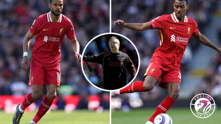 Photo showing Liverpool duo Cody Gakpo, Ryan Gravenberch and Anfield legend Sammy Lee