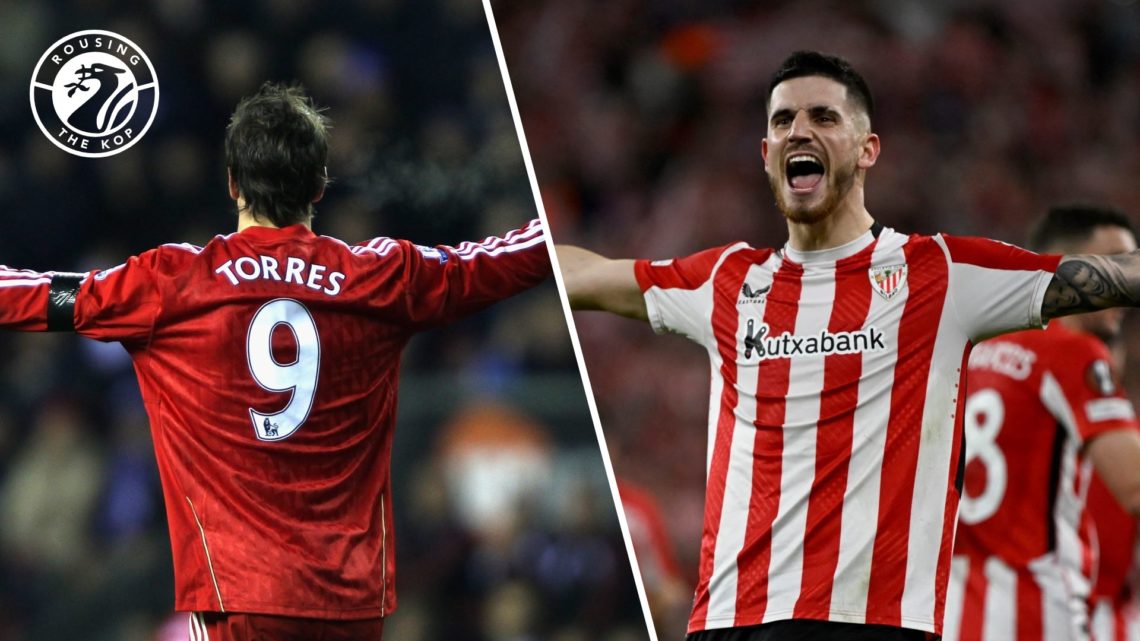 Fernando Torres in action for Liverpool. Athletic Bilbao's Oihan Sancet celebrates after knocking Rangers out of the Europa League quarter-final.
