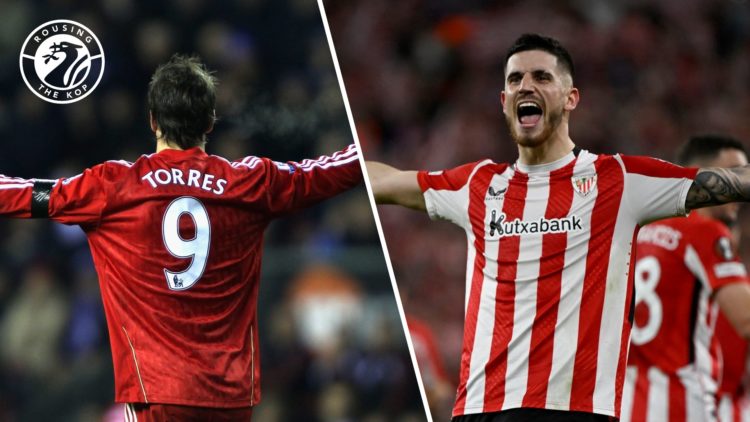 Fernando Torres in action for Liverpool. Athletic Bilbao's Oihan Sancet celebrates after knocking Rangers out of the Europa League quarter-final.