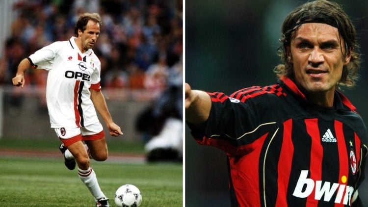 Split image showing AC MIlan legends Franco Baresi and Paolo Maldini