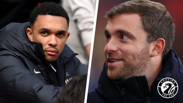 Split image of Liverpool defender Trent Alexander-Arnold and journalist Fabrizio Romano