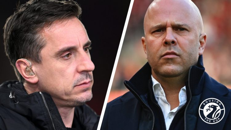 Pundit Gary Neville and Liverpool manager Arne Slot