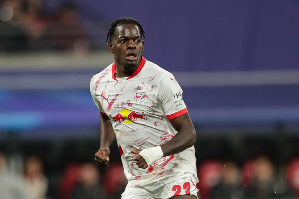 Castello Lukeba of RB Leipzig runs during the UEFA Champions League match against Liverpool.