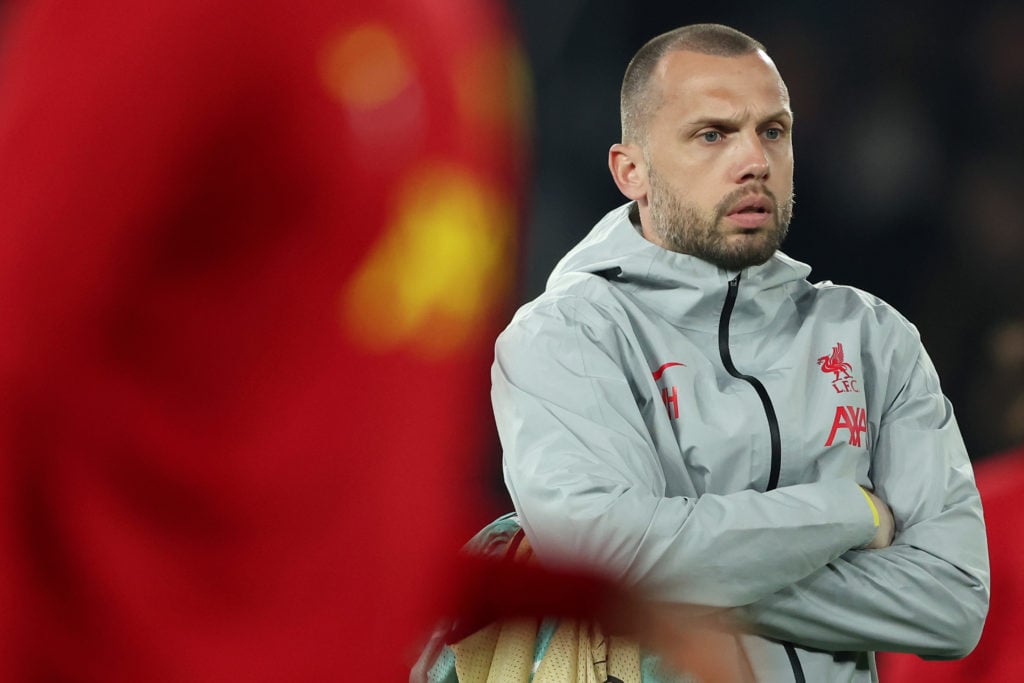 assistant coach John Heitinga of Liverpool during the warming up during the UEFA Champions League match between Paris Saint Germain v Liverpool at the Parc des Princes