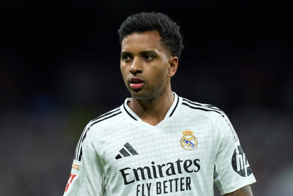 Rodrygo of Real Madrid looks on during the LaLiga match between Real Madrid CF and CD Leganes at Estadio Santiago Bernabeu
