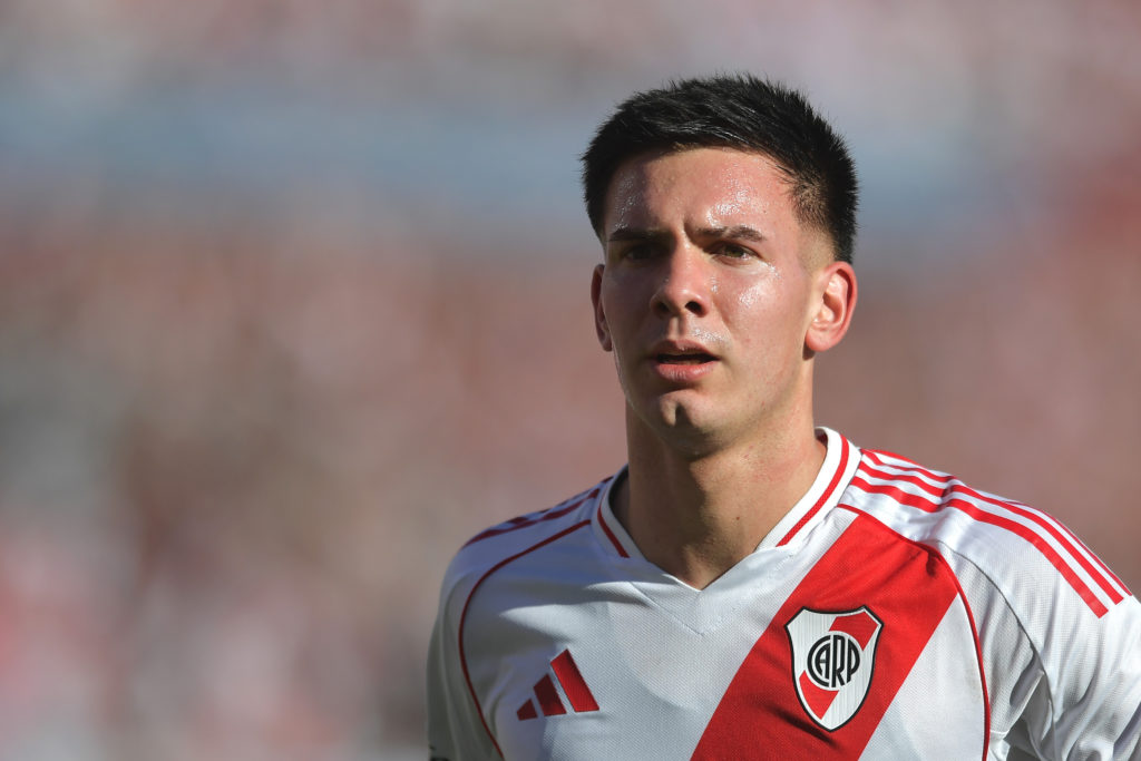 River Plate midfielder Franco Mastantuono in action against Boca Juniors.