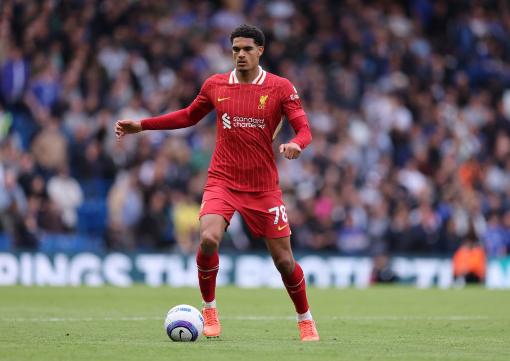 Jarell Quansah pictured in action for Liverpool during their game against Chelsea.