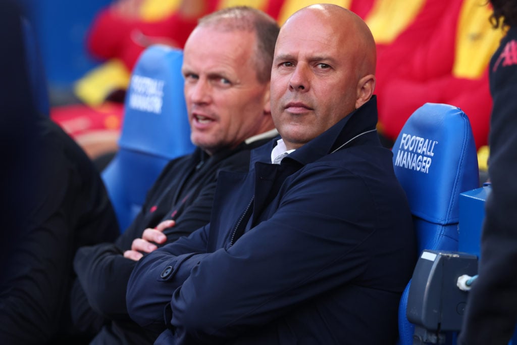 Arne Slot pictured on the Liverpool bench during their game against Brighton.