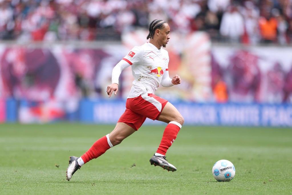 Xavi Simons in action for RB Leipzig against VfB Stuttgart in the Bundesliga.