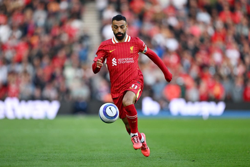 Mo Salah playing for Liverpool against Brighton and Hove Albion in the Premier League.