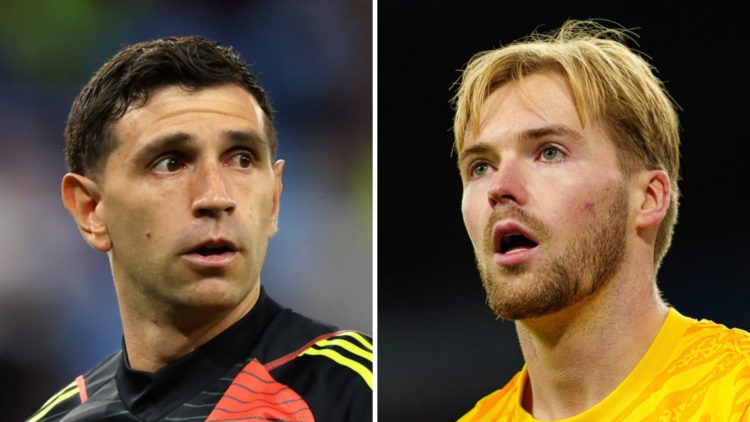 Emi Martinez looks emotional after playing for Aston Villa against Tottenham Hotspur at Villa Park. Liverpool goalkeeper Caoimhin Kelleher in Carab...