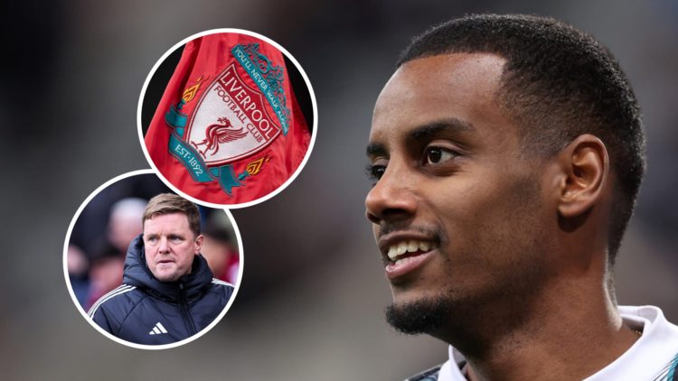 Alexander Isak smiles as he warms up for Newcastle's Premier League game against Brentford. Eddie Howe grimaces during Manchester City vs Newcastle...