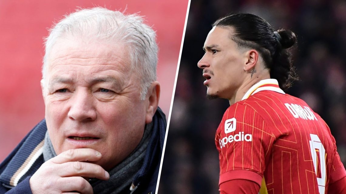Left: Ally McCoist working as a pundit before the Scottish Premiership match between Rangers and Celtic. Right: Darwin Nunez in action for Liverpoo...