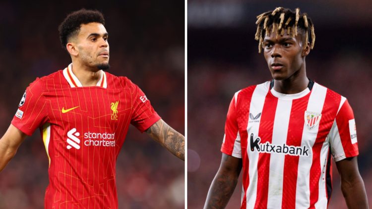 Liverpool attacking Luis Diaz with Athletic Club attacker Nico Williams