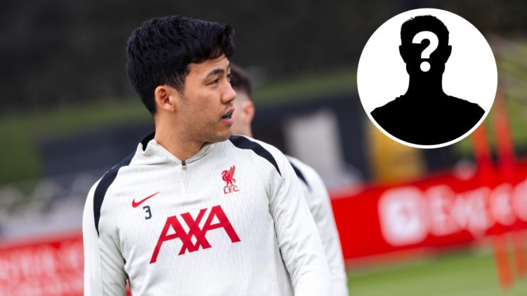 Liverpool midfielder Wataru Endo and a mystery player insert