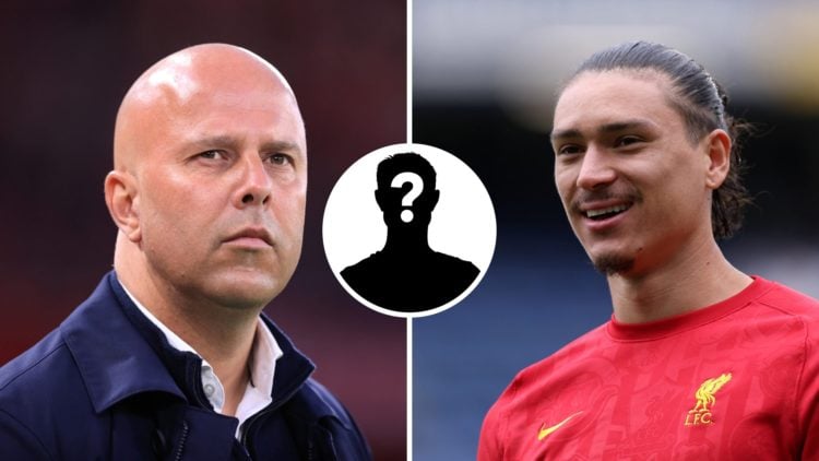 Split image of Liverpool manager Arne Slot and Liverpool attacker Darwin Nunez with a mystery player insert