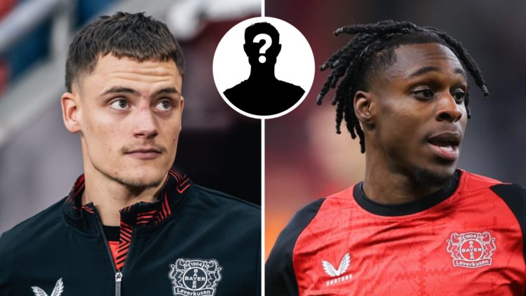 Florian Wirtz warms up before Bayer Leverkusen's Bundesliga match against Hoffenheim. Bayer Leverkusen's Jeremie Frimpong runs during a UEFA Champi...