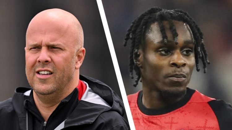 Liverpool head coach Arne Slot take training at the AXA Training Centre. Bayer Leverkusen defender Jeremie Frimpong in action in the UEFA Champions...