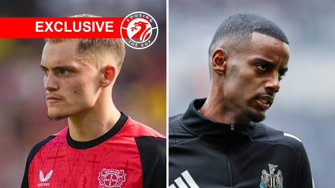 Florian Wirtz looks on while playing for Bayer Leverkusen against Borussia Dortmund in the Bundesliga. Newcastle United's Alexander Isak warms up a...