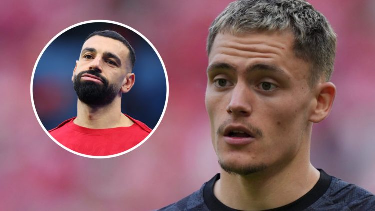 Florian Wirtz of Bayer Leverkusen in Bundesliga action against MSV Mainz at the MEWA Arena. Mohamed Salah looks on ahead of Liverpool's Premier Lea...