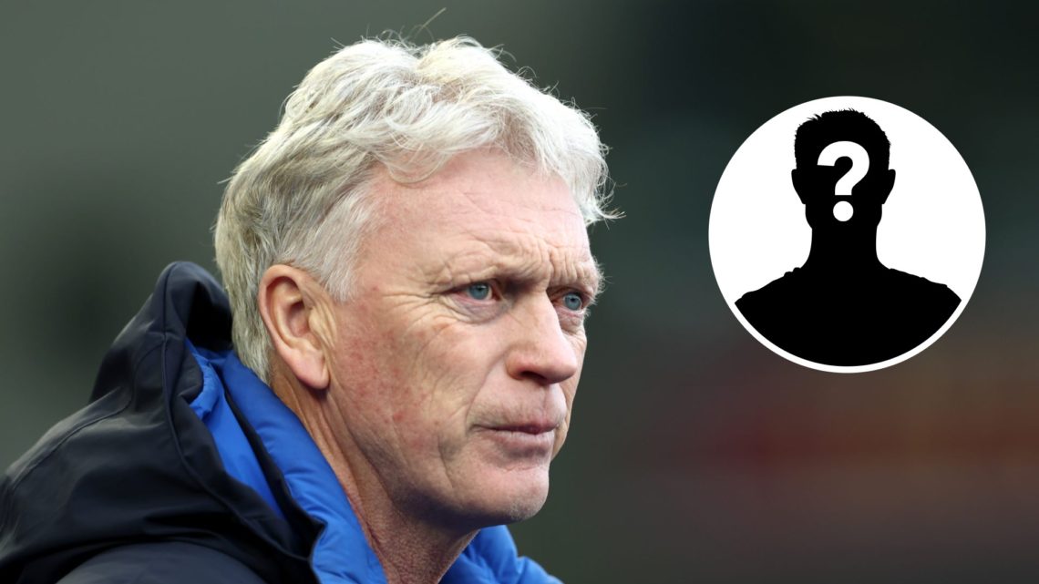 Main: Picture of David Moyes on the Everton touchline. Insert: Mystery player.