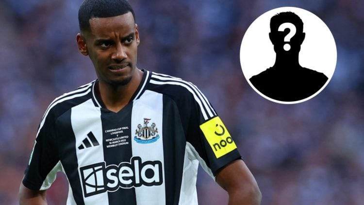 Newcastle United striker Alexander Isak with a mystery player insert