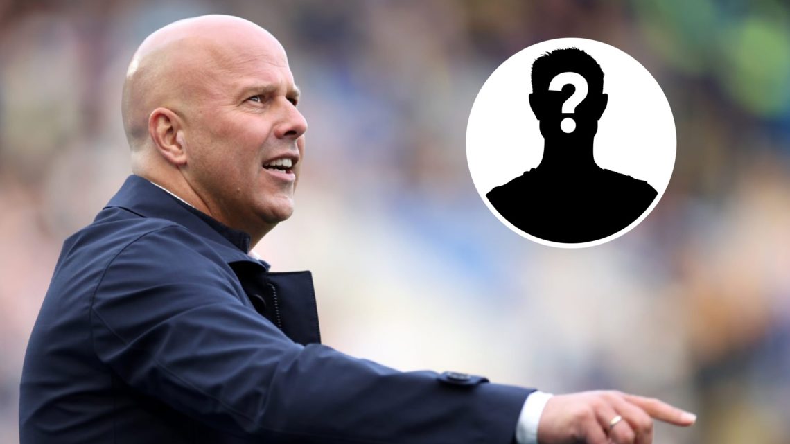 Main: Liverpool manager Arne Slot giving his team instructions on the touchline. Insert: Mystery player.