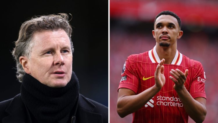 Left: Steve McManaman on his punditry duties. Right: Trent Alexander-Arnold pictured clapping the Liverpool supporters.