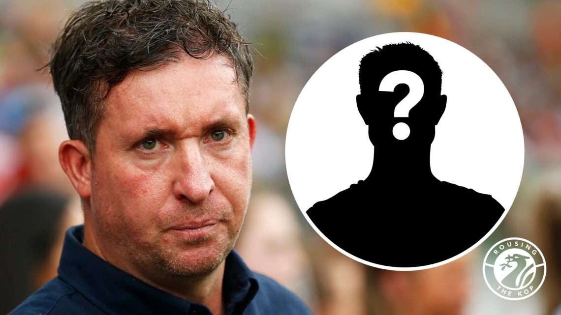 Brisbane Roar manager Robbie Fowler looks on during his team's match against Melbourne City. Mystery player silhouette with question mark.