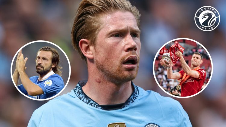 Kevin De Bruyne in Premier League action for Man City against Crystal Palace. Andrea Pirlo claps after playing in a 2014 FIFA World Cup qualifier f...