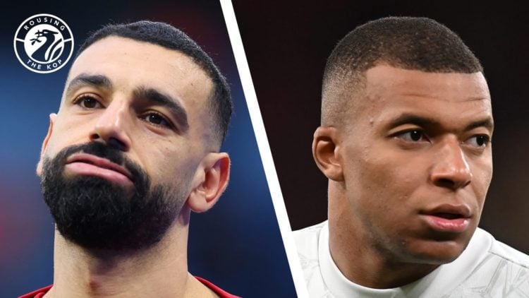Mohamed Salah warms up ahead of Liverpool's match against Manchester City. Kylian Mbappe warms up at Anfield before Real Madrid face Liverpool.