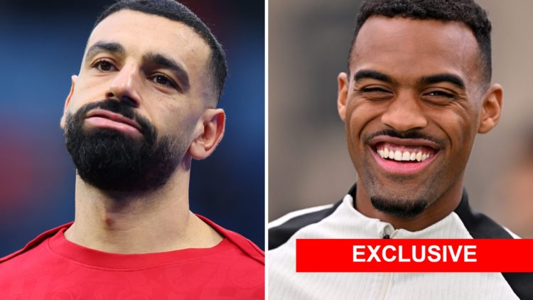 Mohamed Salah warms up in Liverpool training gear ahead of Liverpool vs Man City. Ryan Gravenberch smiles during Liverpool training at the AXA Trai...