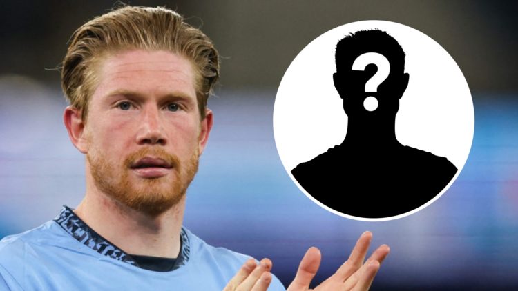 Kevin De Bruyne applauds after Manchester City's Premier League clash with Wolves. Mystery player silhouette with question mark.