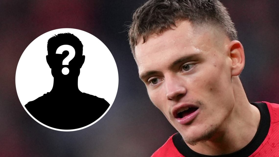 Florian Wirtz runs while in action for Bayer Leverkusen. Mystery player silhouette with question mark.