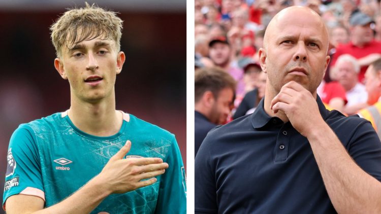 Dean Huijsen applauds after Bournemouth against Arsenal. Arne Slot deep in thought before Liverpool play against Arsenal at Anfield.