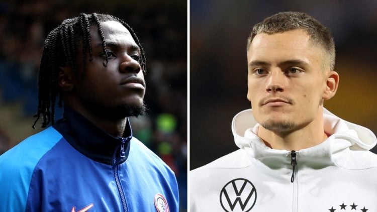 Romeo Lavia walks out at Stamford Bridge ahead of Chelsea's Premier League clash with Everton. Florian Wirtz in his pre-match tracksuit before Germ...