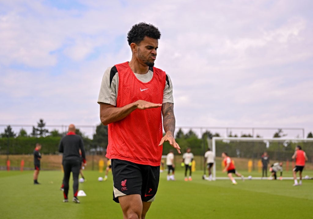 Luis Diaz pictured in a Liverpool training session.