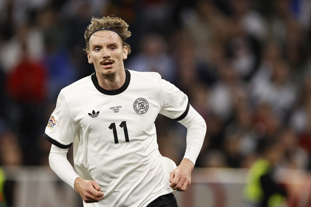 Nick Woltemade of Germany in action against Portugal in the UEFA Nations League semi-final.