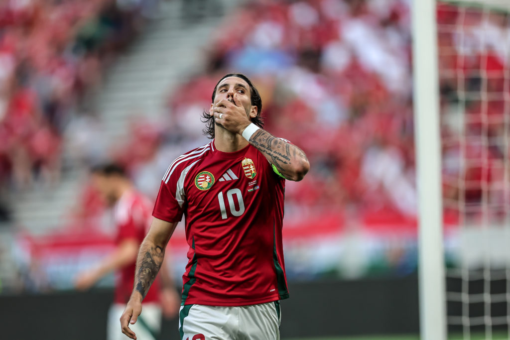 Dominik Szoboszlai reacts during Hungary's friendly match against Sweden.