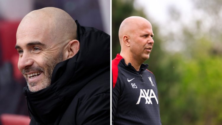 A split image of Arne Slot and Enzo Maresca