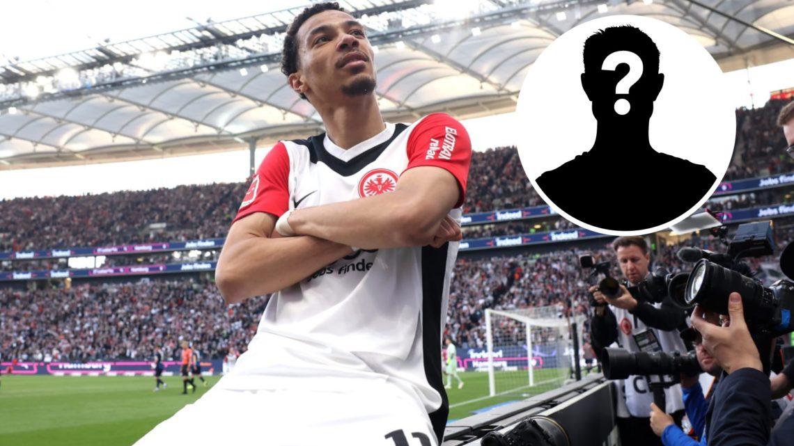 Hugo Ekitike of Eintracht Frankfurt celebrates scoring his team's third goal during the Bundesliga match between Eintracht Frankfurt and 1. FC Heid...