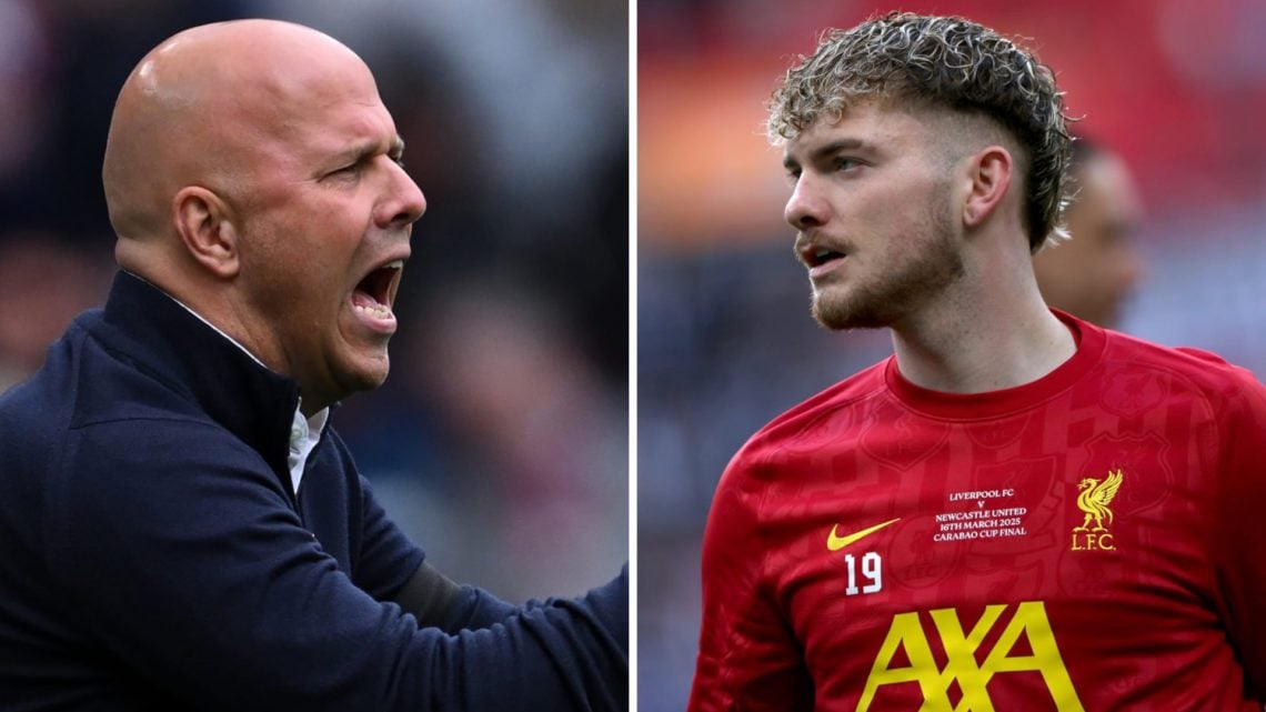 Left: Arne Slot giving his Liverpool team instructions on the sideline. Right: Harvey Elliott pictured in the Carabao Cup final between Liverpool a...