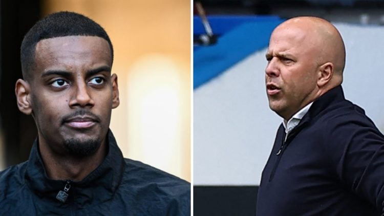 Left: Alexander Isak pictured in action for Newcastle. Right: Arne Slot pictured on the Liverpool touchline.