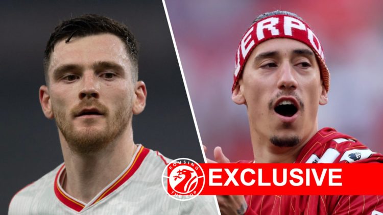 Andy Robertson of Liverpool in action against Aston Villa in the Premier League. Kostas Tsimikas celebrates after Liverpool's confirmation as Premi...