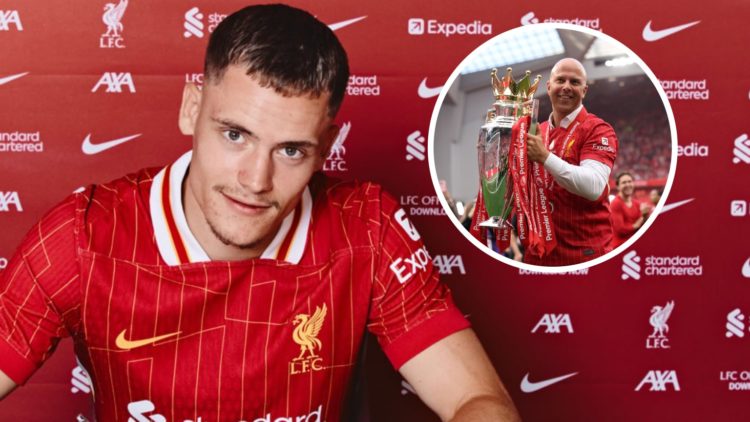 Florian Wirtz smiles as he is unveiled as a Liverpool player. Arne Slot lifts the Premier League trophy in front of the Kop at Anfield.