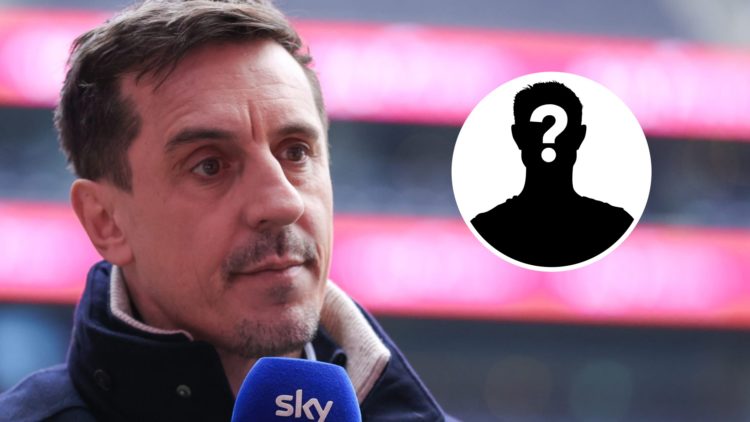 Main: Gary Neville on punditry duties for Sky Sports. Insert: Mystery player