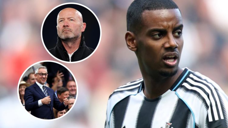 Alexander Isak in action for Newcastle against Everton in the Premier League. Alan Shearer on punditry duty ahead of Manchester City's UEFA Champio...