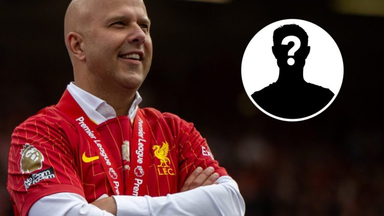 Main: Arne Slot soaking in the Liverpool celebrations after lifting the Premier League title. Insert: Mystery player