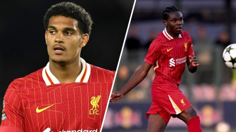 Jarell Quansah in action during Liverpool's Premier League match against Brighton. Wellity Lucky on the ball during Liverpool's UEFA Youth League m...