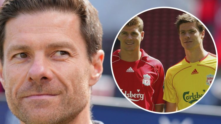 Bayer Leverkusen head coach Xabi Alonso smiles during his team's Bundesliga match with Borussia Dortmund. Steven Gerrard and Xabi Alonso model Live...